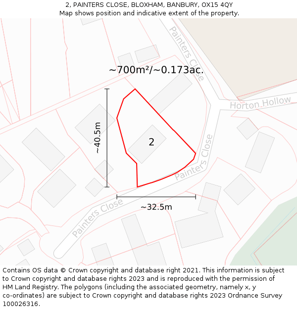 2, PAINTERS CLOSE, BLOXHAM, BANBURY, OX15 4QY: Plot and title map