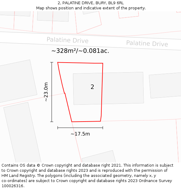 2, PALATINE DRIVE, BURY, BL9 6RL: Plot and title map