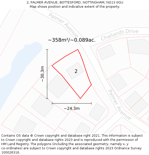2, PALMER AVENUE, BOTTESFORD, NOTTINGHAM, NG13 0GU: Plot and title map