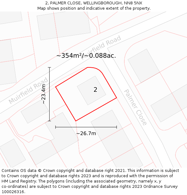 2, PALMER CLOSE, WELLINGBOROUGH, NN8 5NX: Plot and title map