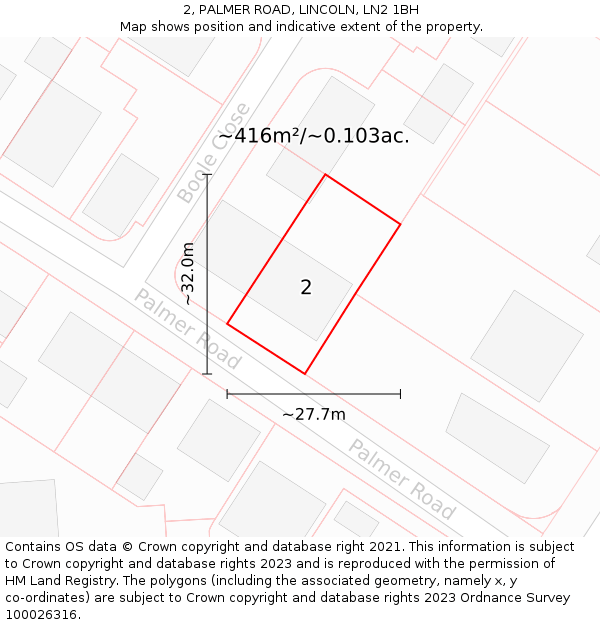 2, PALMER ROAD, LINCOLN, LN2 1BH: Plot and title map