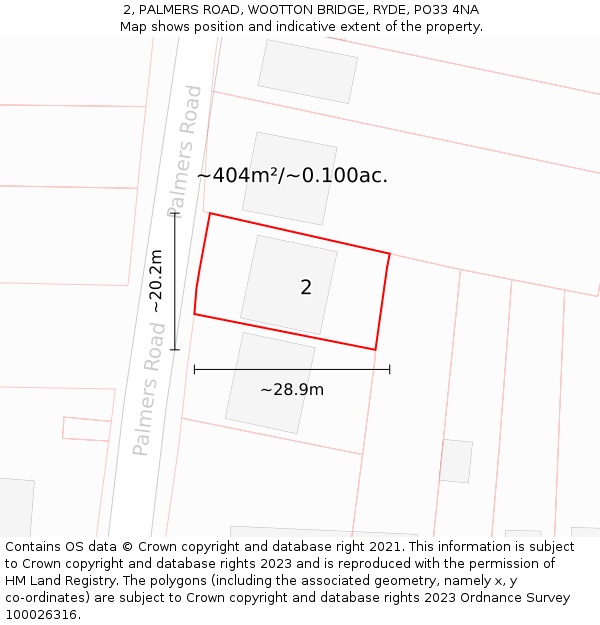 2, PALMERS ROAD, WOOTTON BRIDGE, RYDE, PO33 4NA: Plot and title map