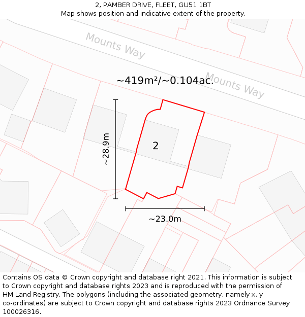 2, PAMBER DRIVE, FLEET, GU51 1BT: Plot and title map