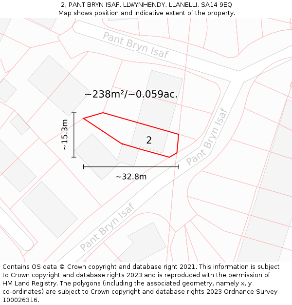 2, PANT BRYN ISAF, LLWYNHENDY, LLANELLI, SA14 9EQ: Plot and title map