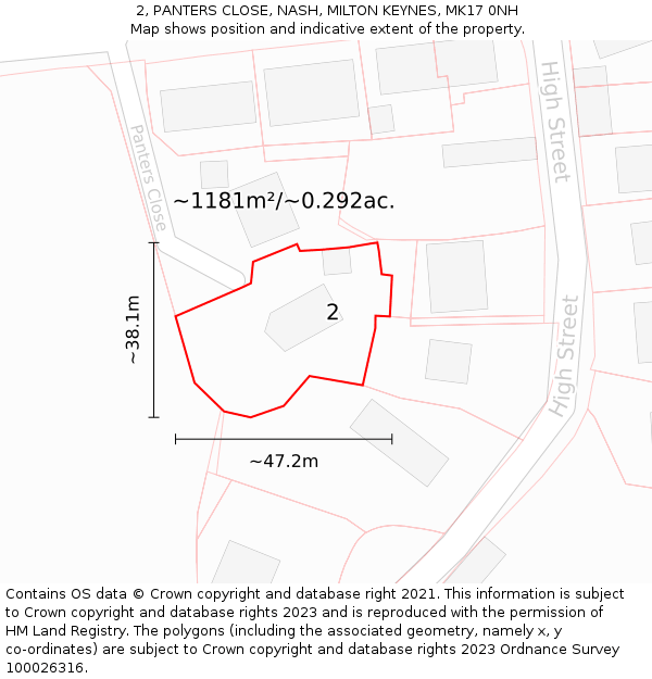 2, PANTERS CLOSE, NASH, MILTON KEYNES, MK17 0NH: Plot and title map