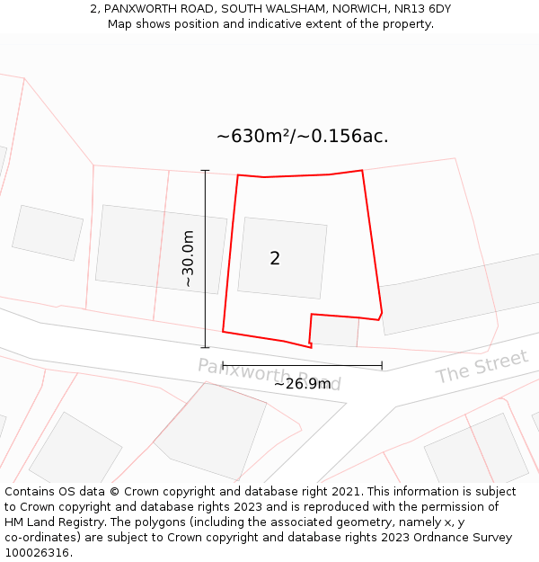 2, PANXWORTH ROAD, SOUTH WALSHAM, NORWICH, NR13 6DY: Plot and title map