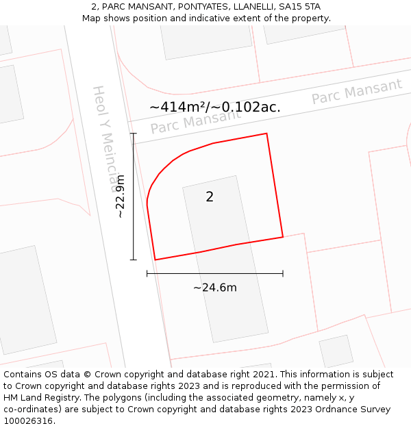 2, PARC MANSANT, PONTYATES, LLANELLI, SA15 5TA: Plot and title map