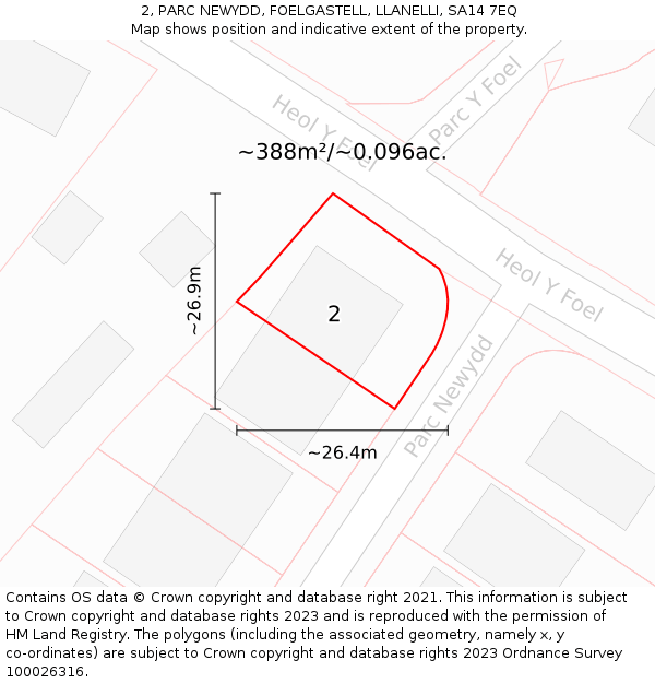 2, PARC NEWYDD, FOELGASTELL, LLANELLI, SA14 7EQ: Plot and title map