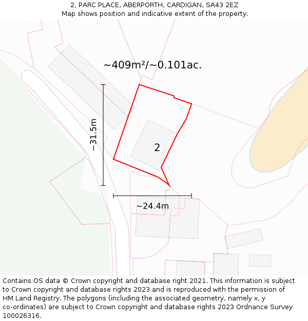 2, PARC PLACE, ABERPORTH, CARDIGAN, SA43 2EZ: Plot and title map