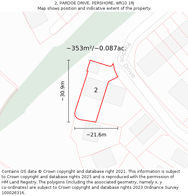 2, PARDOE DRIVE, PERSHORE, WR10 1RJ: Plot and title map