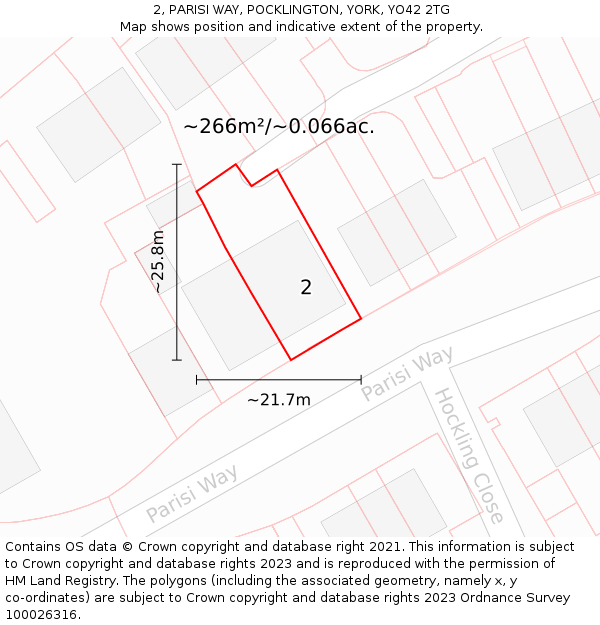 2, PARISI WAY, POCKLINGTON, YORK, YO42 2TG: Plot and title map