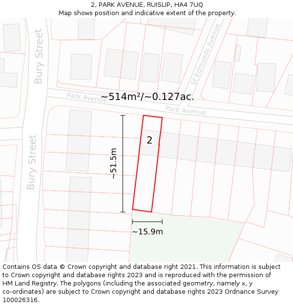 2, PARK AVENUE, RUISLIP, HA4 7UQ: Plot and title map