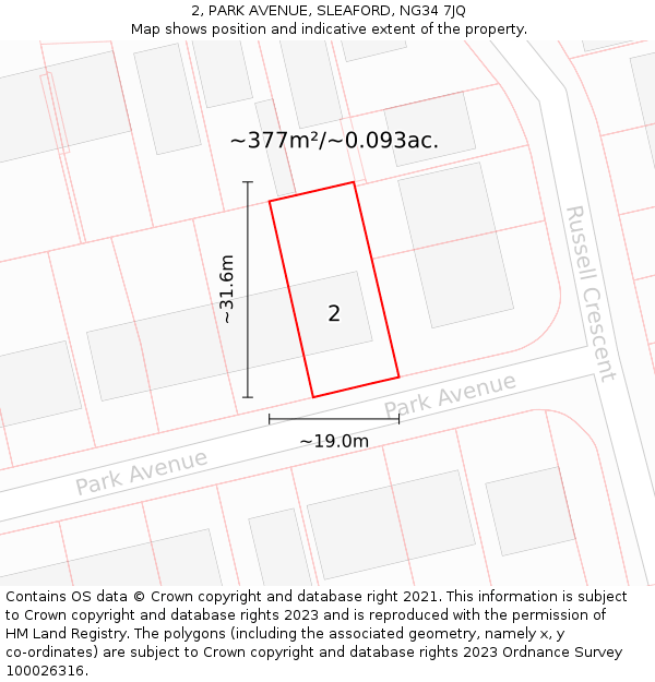 2, PARK AVENUE, SLEAFORD, NG34 7JQ: Plot and title map