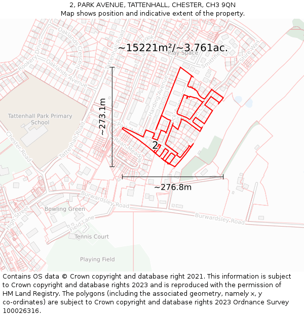 2, PARK AVENUE, TATTENHALL, CHESTER, CH3 9QN: Plot and title map