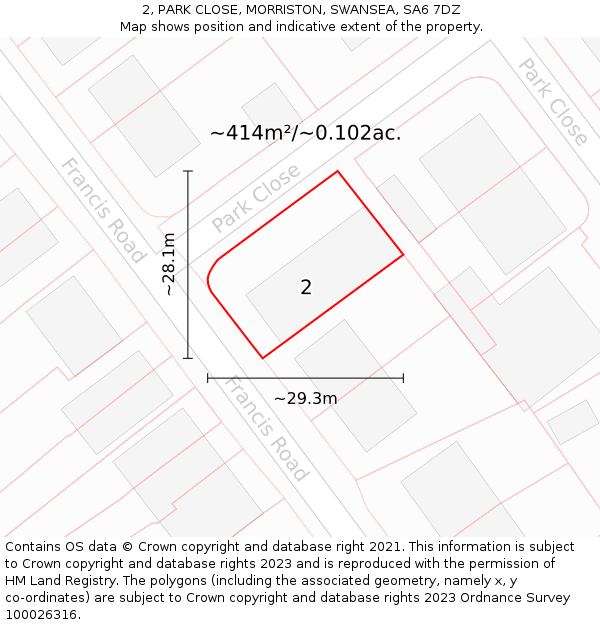 2, PARK CLOSE, MORRISTON, SWANSEA, SA6 7DZ: Plot and title map