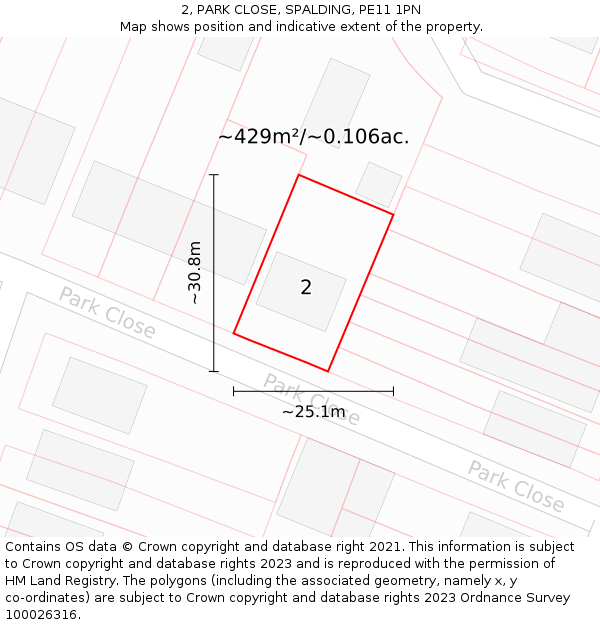 2, PARK CLOSE, SPALDING, PE11 1PN: Plot and title map