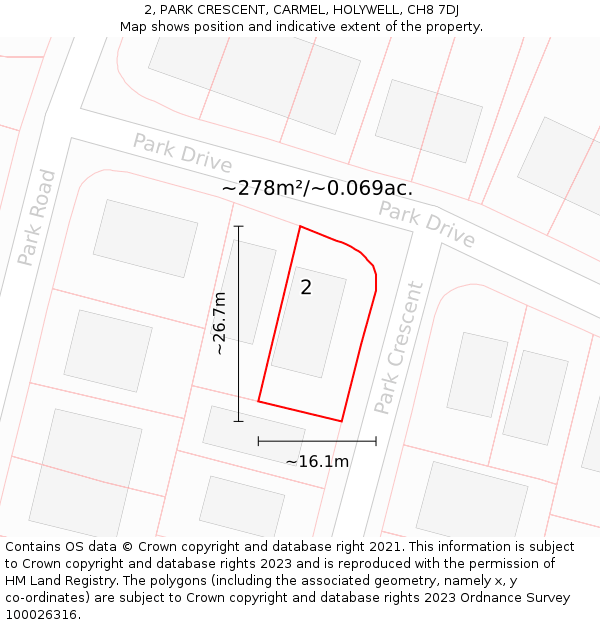 2, PARK CRESCENT, CARMEL, HOLYWELL, CH8 7DJ: Plot and title map