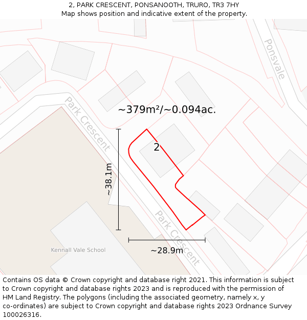 2, PARK CRESCENT, PONSANOOTH, TRURO, TR3 7HY: Plot and title map