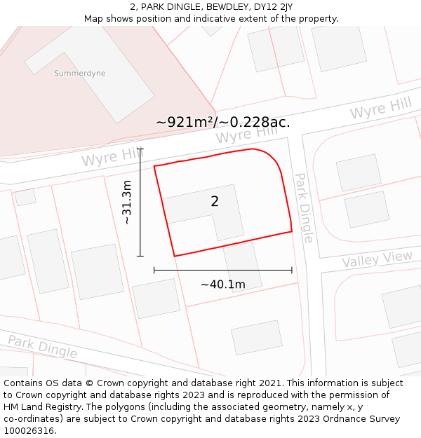 2, PARK DINGLE, BEWDLEY, DY12 2JY: Plot and title map