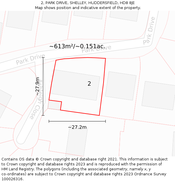 2, PARK DRIVE, SHELLEY, HUDDERSFIELD, HD8 8JE: Plot and title map