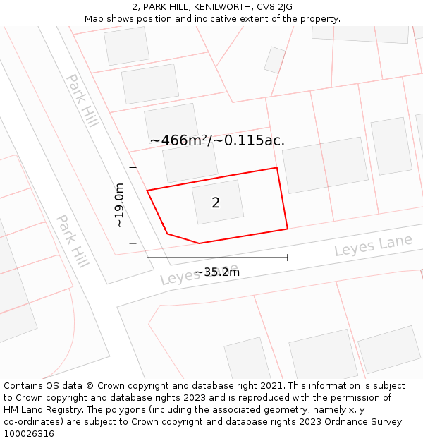 2, PARK HILL, KENILWORTH, CV8 2JG: Plot and title map