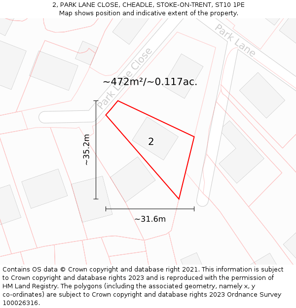 2, PARK LANE CLOSE, CHEADLE, STOKE-ON-TRENT, ST10 1PE: Plot and title map