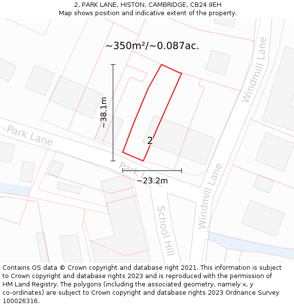 2, PARK LANE, HISTON, CAMBRIDGE, CB24 9EH: Plot and title map