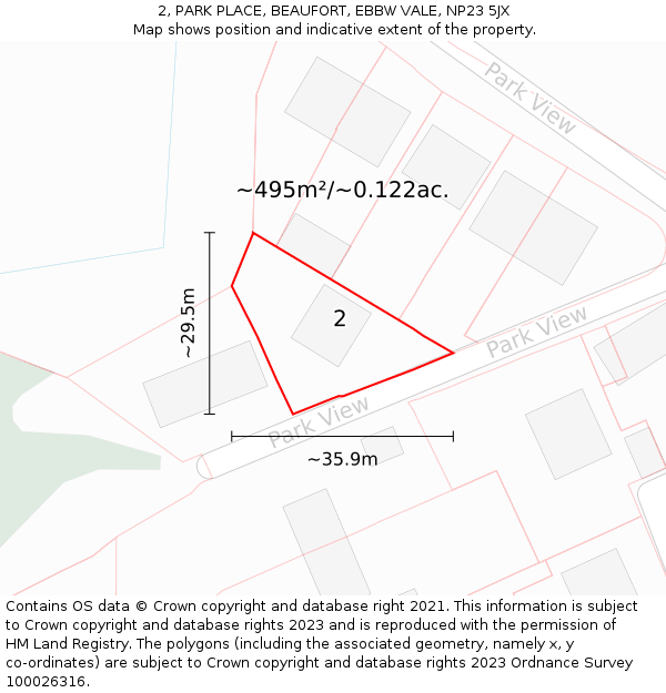 2, PARK PLACE, BEAUFORT, EBBW VALE, NP23 5JX: Plot and title map
