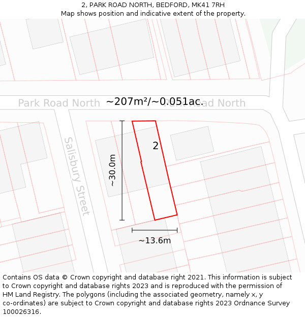 2, PARK ROAD NORTH, BEDFORD, MK41 7RH: Plot and title map