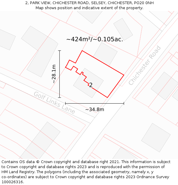 2, PARK VIEW, CHICHESTER ROAD, SELSEY, CHICHESTER, PO20 0NH: Plot and title map