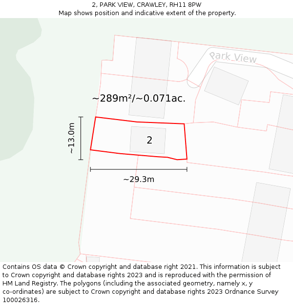 2, PARK VIEW, CRAWLEY, RH11 8PW: Plot and title map