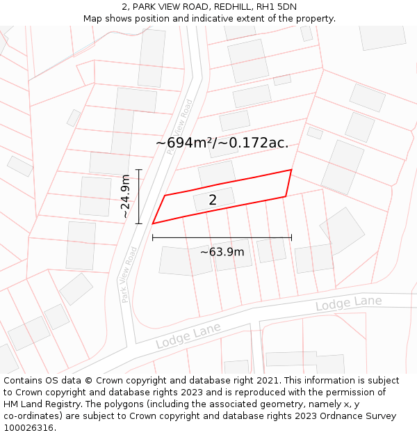 2, PARK VIEW ROAD, REDHILL, RH1 5DN: Plot and title map