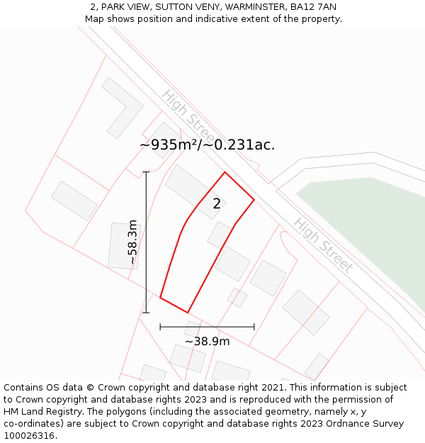 2, PARK VIEW, SUTTON VENY, WARMINSTER, BA12 7AN: Plot and title map