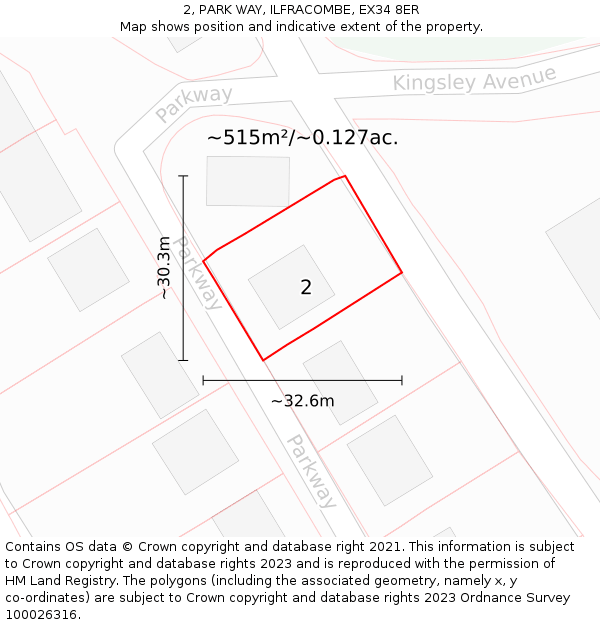 2, PARK WAY, ILFRACOMBE, EX34 8ER: Plot and title map