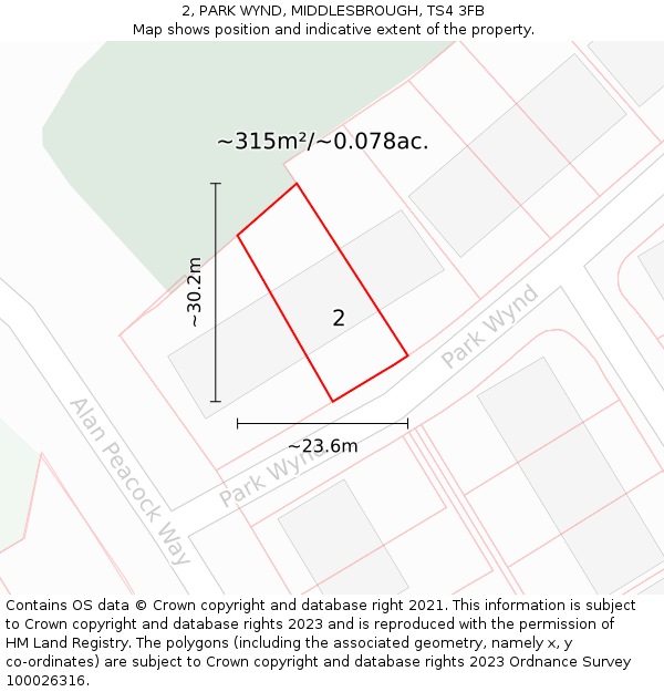 2, PARK WYND, MIDDLESBROUGH, TS4 3FB: Plot and title map