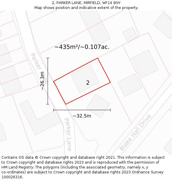 2, PARKER LANE, MIRFIELD, WF14 9NY: Plot and title map