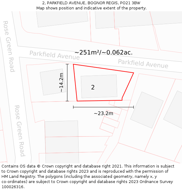 2, PARKFIELD AVENUE, BOGNOR REGIS, PO21 3BW: Plot and title map