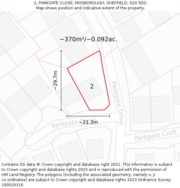 2, PARKGATE CLOSE, MOSBOROUGH, SHEFFIELD, S20 5DD: Plot and title map