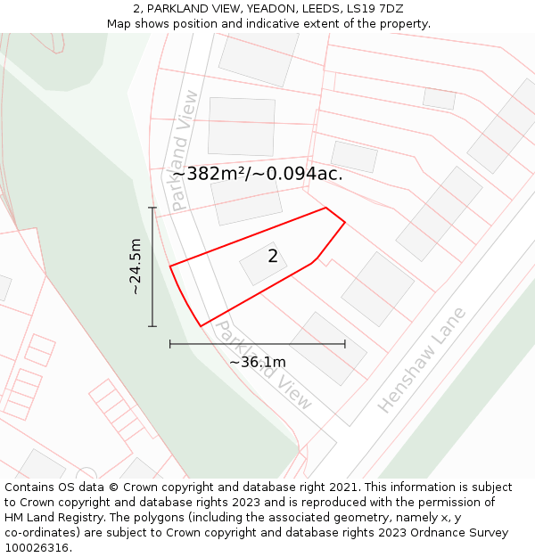 2, PARKLAND VIEW, YEADON, LEEDS, LS19 7DZ: Plot and title map