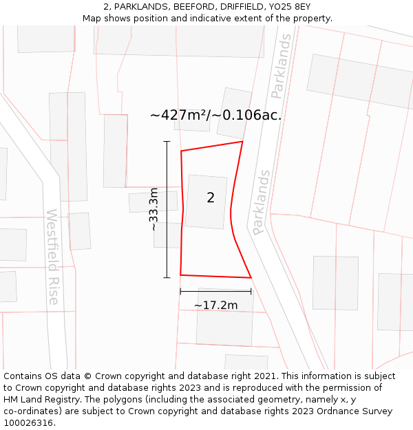 2, PARKLANDS, BEEFORD, DRIFFIELD, YO25 8EY: Plot and title map