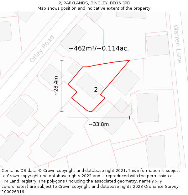 2, PARKLANDS, BINGLEY, BD16 3PD: Plot and title map