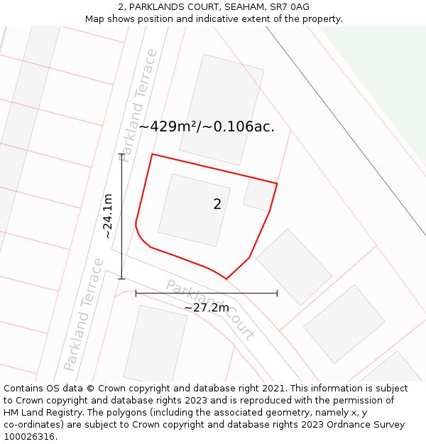 2, PARKLANDS COURT, SEAHAM, SR7 0AG: Plot and title map