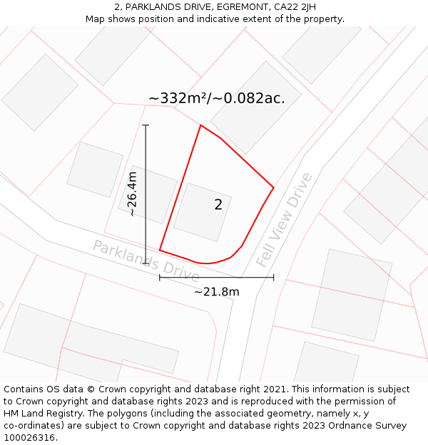 2, PARKLANDS DRIVE, EGREMONT, CA22 2JH: Plot and title map