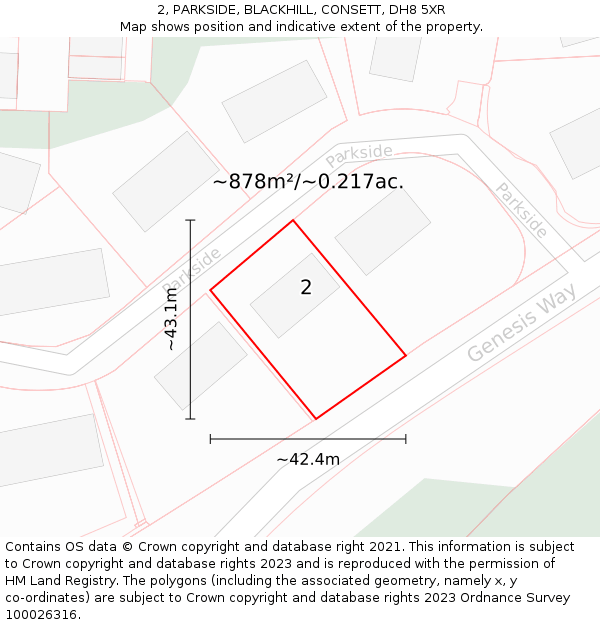 2, PARKSIDE, BLACKHILL, CONSETT, DH8 5XR: Plot and title map