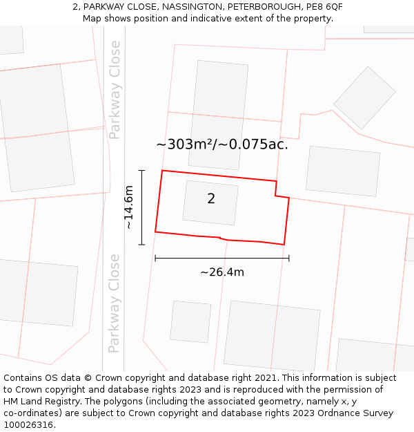 2, PARKWAY CLOSE, NASSINGTON, PETERBOROUGH, PE8 6QF: Plot and title map