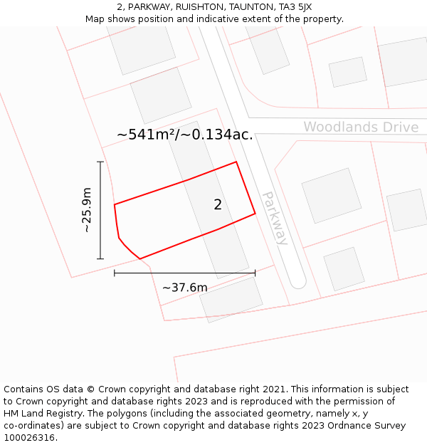 2, PARKWAY, RUISHTON, TAUNTON, TA3 5JX: Plot and title map