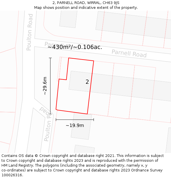 2, PARNELL ROAD, WIRRAL, CH63 9JS: Plot and title map