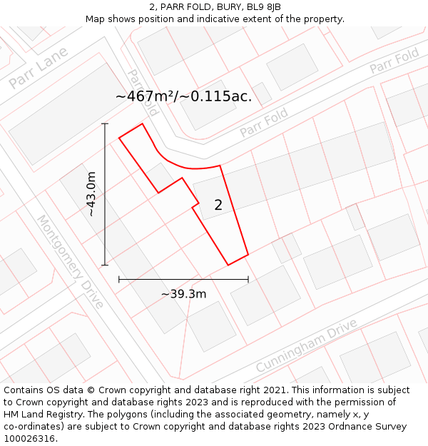 2, PARR FOLD, BURY, BL9 8JB: Plot and title map