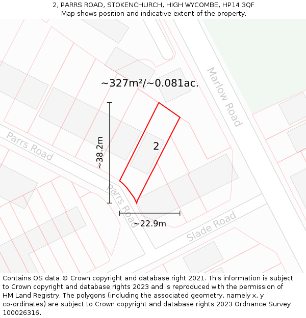 2, PARRS ROAD, STOKENCHURCH, HIGH WYCOMBE, HP14 3QF: Plot and title map