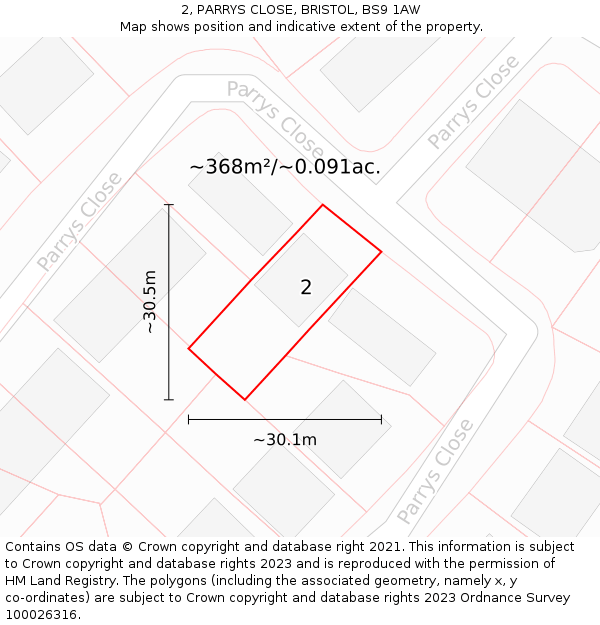 2, PARRYS CLOSE, BRISTOL, BS9 1AW: Plot and title map